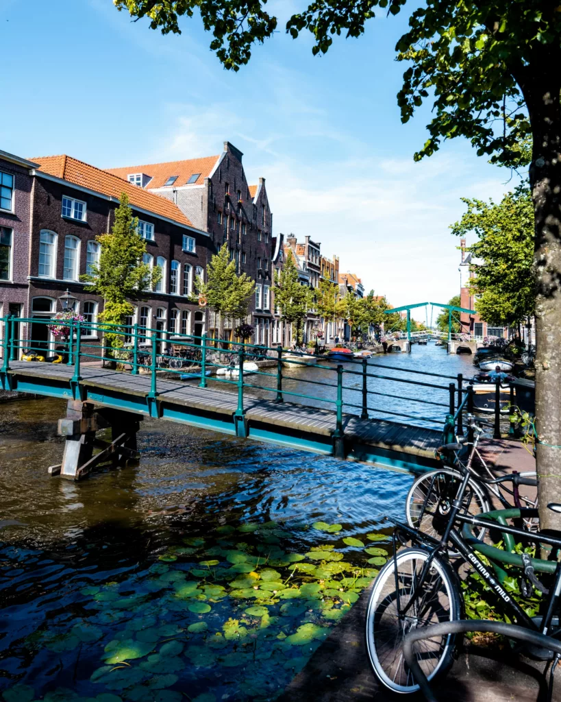 Bro over en elv i Leiden, Nederland